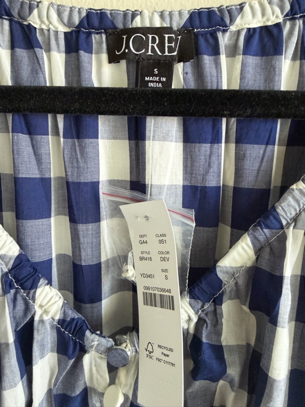 J.Crew Navy Gingham V-Neck Smocked Mini Dress Size S NWT Puff Sleeve Cotton - Picture 4 of 12